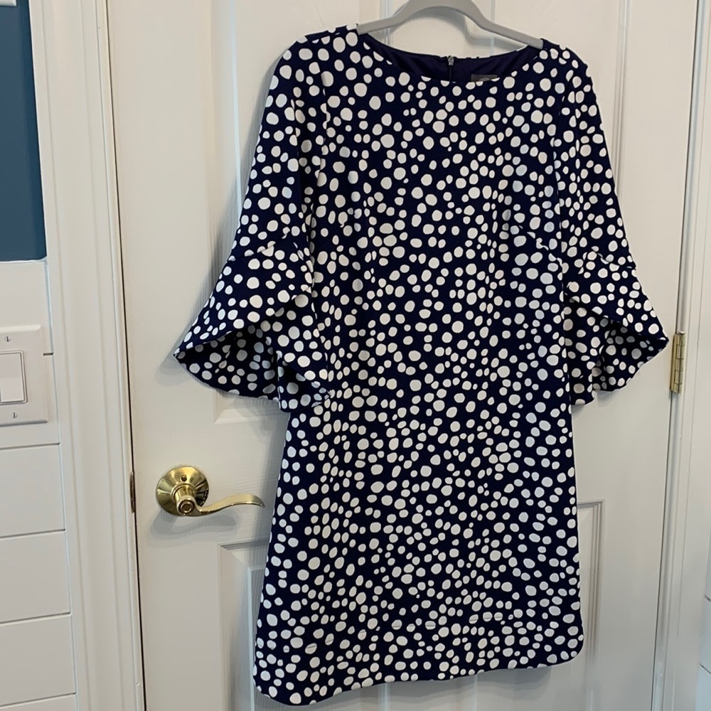 Vince Camuto navy blue and white Polka Dot‎ Dress with Tulip Sleeves size 4